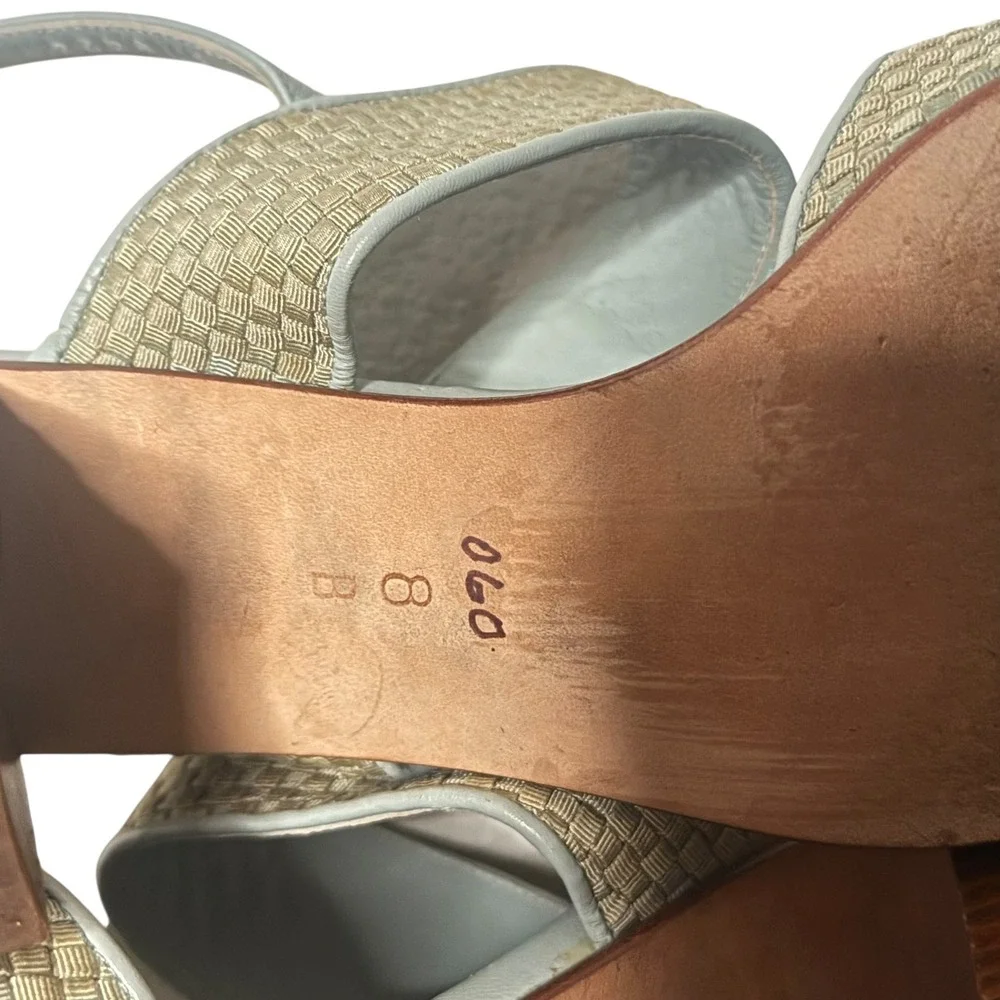 Vintage Woven Leather Sandals 8‎ Blue Chunky Block Heel Boho 90s Cole Haan